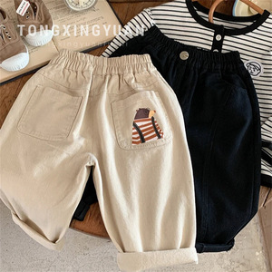 Boys' Cartoon Trousers Straight Leg Cotton Pants For Spring Autumn Casual Wear Off White Black Grayish White NT1182 - Product Image 4