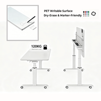 Table de formation à plateau rabattable réglable en hauteur avec surface tableau blanc effaçable à sec en PET, bureau de réunion mobile pliable pour espace de bureau