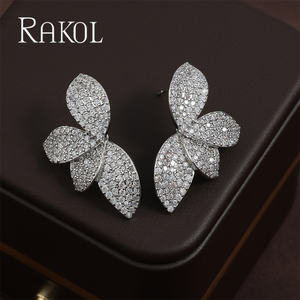 RAKOL ZPE58 Korean Version Elegant <b>Light</b> Luxury Micro Inlaid <b>Leaf</b> Niche Design New Earrings - Product Image 3