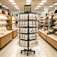 Étagère rotative mobile, présentoir à 4 côtés multi-usages avec crochets pour magasin de proximité