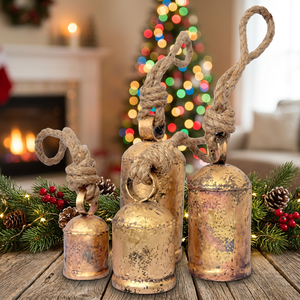 Antique Iron Fashion Christmas Wind <b>Chime</b> <b>Bells</b> with Rope Hanging Decorative Home Craft Black Nickel Plated Round Casting Design - Product Image 5