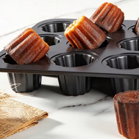 FAD4-Mini Moule à Canelés Antiadhésif en Acier Carbone à 12 Cavités, Noir, pour Pâtisserie Française