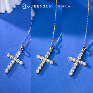 Queensun VVS DE IGI 18 Ayar Beyaz Altın Kolye, 1.1/2.2 Karat DE VS Laboratuvar Üretimi Elmas Çapraz Kolye - Product Image 3