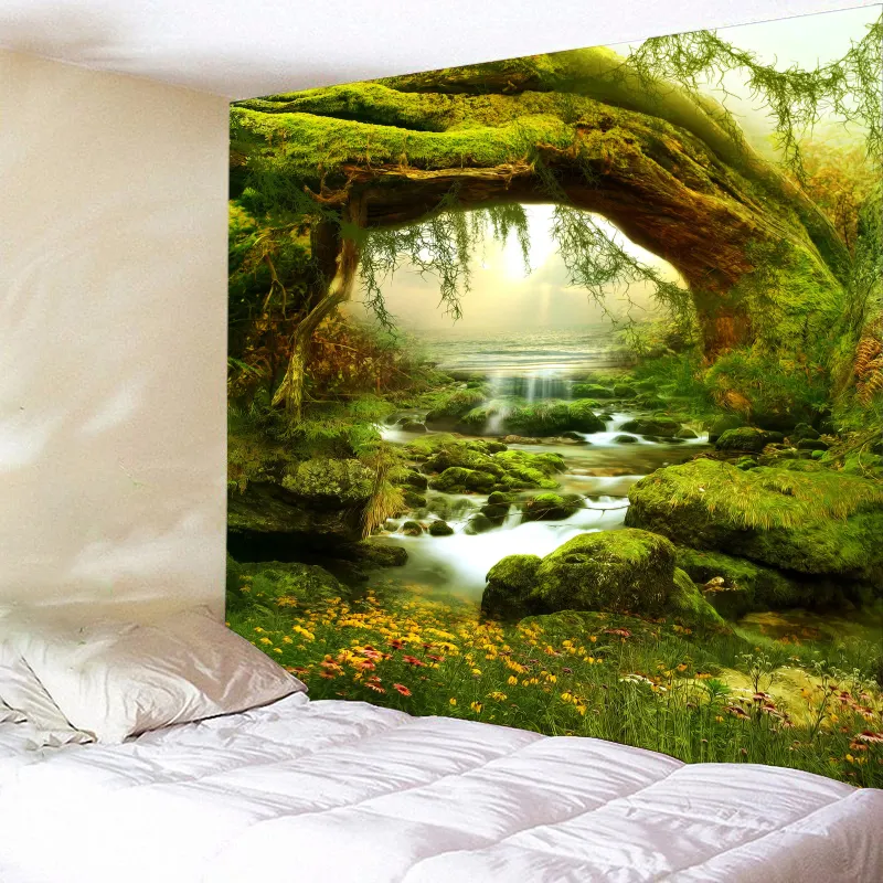 Wall Tapestry Misty Forest Tapestry Wall Hanging Sunlight Through Mushroom Tapestry Magic Nature Landscape Tapestry Wall Hanging