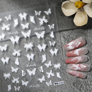 Autocollants pour ongles en plastique 3D HONEY GIRL, papillons, pour la conception d'ongles printemps-été, autocollants blancs - Product Image 1