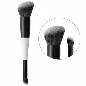 Pinceau de maquillage double extrémité, pinceau double face pour fond de teint et poudre avec extrémité pour anticernes, manche en bois, poils doux pour femmes - Product Image 1