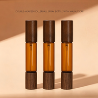Flacon en verre de luxe 10 ml à double tête avec bouchon en bois de noyer, flacon rechargeable 2-en-1 à bille et vaporisateur à brume fine pour parfum et huile essentielle