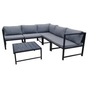 7-Pcs Outdoor Corner Metal Sofa Set with Water Resistant Cushions Outdoor Garden Furniture