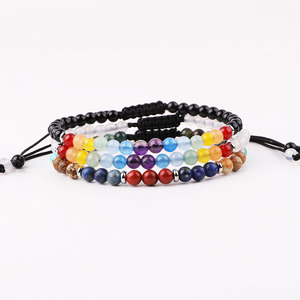 Nouveau à la mode 4mm Chakra Perles <span class=keywords><strong>Macramé</strong></span> <span class=keywords><strong>Bracelet</strong></span> JBS12539 Réglable Naturel Zircon Pierre Or En Acier Inoxydable Boule Motif - Product Image 3