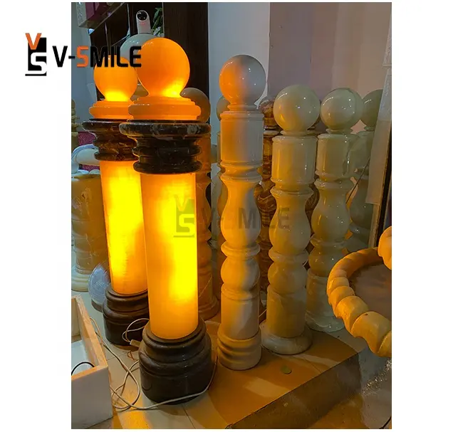 Taş lamba ayağı kapısı ışıkları sarı bal oniks lamba şeffaf kingpost küpeşte top top top ile baluster