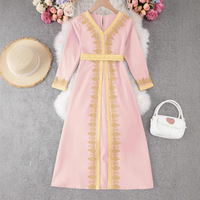 Robe traditionnelle arabe R-784 pour filles, en polyester, longueur cheville, manches longues, bordure en dentelle, vêtements pour enfants