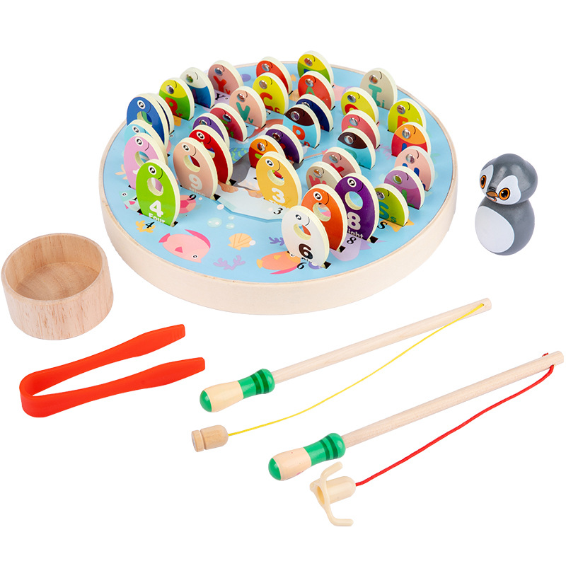 Children's wooden multi-functional fun fishing puzzle focus parent-child interaction early education toy