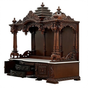 Templo de Madera de Teca Tallado a Mano con Diseño de Pavo Real para el Hogar, Templo de Madera de Teca de Diseño Clásico para el Hogar - Product Image 6