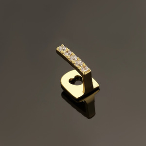 Ornement dentaire Hip Hop Rap en or véritable électroplaqué, motif simple à rayures verticales et 5 diamants, unisexe, pour usage quotidien - Product Image 4