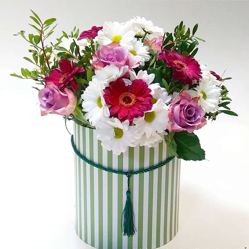 Ramo de flores con borla, conjunto redondo de 3 unidades, caja de regalo