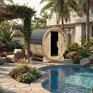 Sauna de Barril para Jardín de Cedro Rojo Impermeable, Moderna Cabina de Sauna de Madera para Exteriores con Vidrio Templado para Villa y Piscina - Product Image 1