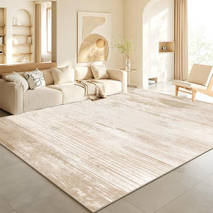 Alfombra Rectangular Moderna Color Crema 8x10, Imitación de Cachemira, Lavable, Antideslizante, para Sala de Estar o Dormitorio - Product Image 1