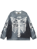 Kaos Lengan Panjang JL Custom American High Street Hell Star Vintage Washed All-over Letter Print, Unisex, Katun Murni