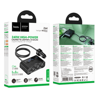 Hoco Z64 Anshun 240W Affichage numérique 3-en-1 Allume-cigare 2C + 2A Chargeur de voiture