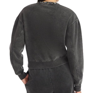 Sudadera Vintage para Mujer, Estilo Desgastado, con Letras de Pedrería, Estampado, Ropa Urbana, Algodón, Gris - Product Image 2