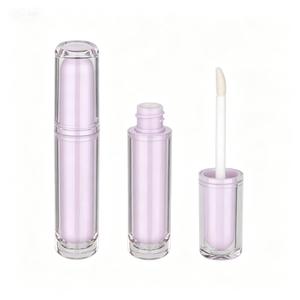 หลอดลิปกลอสทรงกลมสีชมพูพร้อมหลอดด้านนอกใส ภาชนะบรรจุลิปกลอสแบบกำหนดเองได้ บรรจุภัณฑ์เครื่องสำอางพลาสติกเปล่าแบบ ODM - Product Image 2