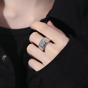 모조 Moissanite 신랑 남자의 반지 고급스러운 전체 지르콘 약혼 오픈 반지 남성용 스파클링 검지 반지 - Product Image 2