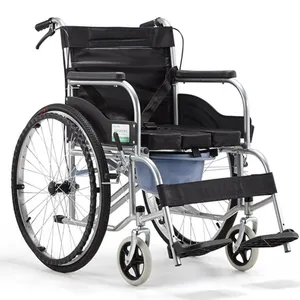 Cadeira de roda portátil com transferência, assento macio manual com buraco do vaso sanitário