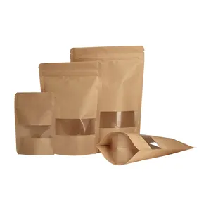 Kraft kağıt torba çay için fermuarlı kese gıda ürünü için kraft torba