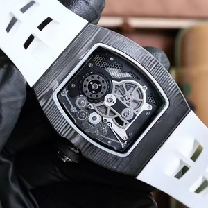 Montre-bracelet mécanique Signature Stealth Black Carbon TPT pour homme, luminescence nocturne, squelette, étanche, bracelet en caoutchouc fluoré blanc - Product Image 2
