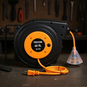 Enrollador de cable de alimentación Vevor de 45 pies, 12 AWG, 3C SJTOW, con enchufe Nema y 3 tomas para uso en taller - Product Image 2