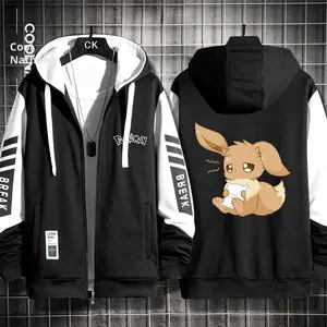 Sweat-shirt à capuche ample imprimé anime Pokémon Eevee, veste d'étudiant pour l'automne, mode printemps, en laine peignée, ODM - Product Image 4
