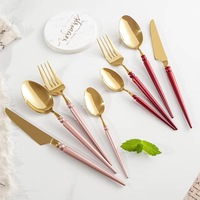 Service de couverts de luxe rose et or, couverts en acier inoxydable 304 de 4 pièces pour mariage et fête, coffret cadeau de vaisselle vintage