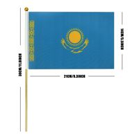Drapeau du Kazakhstan à agiter à la main, style fanion, 14*21cm, en polyester, avec mât en bois, pour affichage, vente en gros, promotion mondiale des pays