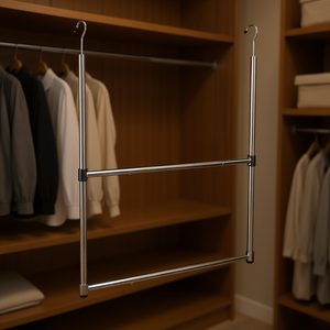 Barra de armario ajustable de 2 niveles DB Oceanstar, cromada, con gancho para organizar y almacenar ropa - Product Image 2