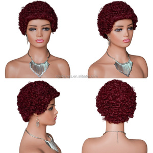 Folletto taglio capelli umani parrucca Afro riccia piena macchina a buon mercato taglio corto parrucche senza pizzo parrucca capelli umani per capelli da <span class=keywords><strong>donna</strong></span> - Product Image 5