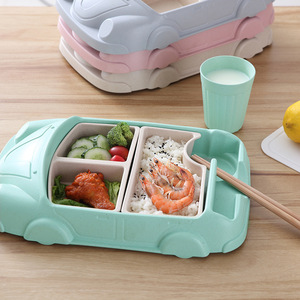 Prezzo di fabbrica per bambini in fibra di bambù piatto cibo per uso alimentare creativo separatore per auto Set scatola pranzo cibo - Product Image 1