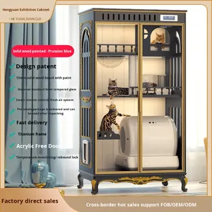 लक्जरी ठोस लकड़ी चित्रित बिल्ली विला एक बड़ा स्थान डबल दरवाजा डिजाइन लिविंग रूम कैबिनेट शैली पालतू जानवर पिंजरे - Product Image 3