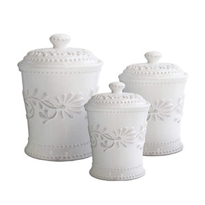 Cuisine bidons en céramique Américaine Atelier <span class=keywords><strong>Bianca</strong></span> Feuille Ensemble de Bidon de 3 Pièces En Céramique Pots en 20oz, 48oz et 80oz Design Chic - Product Image 1