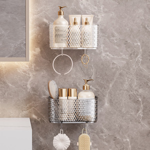 Bathroom Wall Mounted Storage Organizer Oval Transparent With Hooks For Skincare And Cosmetic Storage - Product Image 2