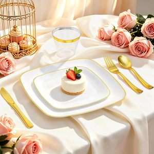 Ensemble de vaisselle jetable compostable sans BPA personnalisé de 350 pièces, assiettes, fourchettes, cuillères, couteaux, gobelets, serviettes, avec votre logo et couleurs - Product Image 6