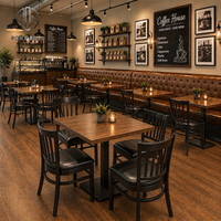 Meubles de café modernes Ron Group, table carrée en bois, chaise rembourrée avec structure en bois, banquette en cuir capitonnée pour restaurant