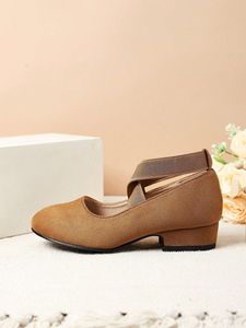 Nouvelles Chaussures de Cérémonie pour Filles, Style Rétro, en Daim, à Talons Carrés, avec Lacets Croisés, pour Enfants - Product Image 4