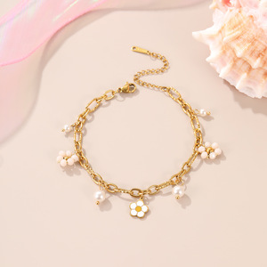 Pulsera <span class=keywords><strong>de</strong></span> la <span class=keywords><strong>Amistad</strong></span> <span class=keywords><strong>de</strong></span> Moda en Acero Inoxidable con Baño <span class=keywords><strong>de</strong></span> Oro <span class=keywords><strong>de</strong></span> 18K, Cuentas <span class=keywords><strong>de</strong></span> Piedra Natural, Perlas <span class=keywords><strong>de</strong></span> Concha y Diseño <span class=keywords><strong>de</strong></span> Flor y Corazón Trenzado - Product Image 5