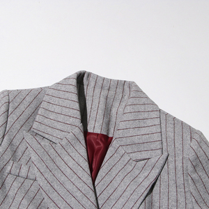 <span class=keywords><strong>Blazer</strong></span> asimmetrico a righe grigie a maniche lunghe in poliestere completo scollo a V giacca <span class=keywords><strong>donna</strong></span> con bottone - Product Image 3
