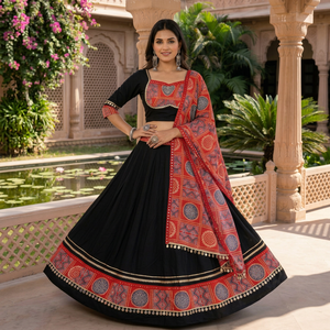 Conjunto Tradicional de Lehenga Choli para Mujer, Bordado a Mano, de Algodón, Largo hasta el Suelo, Traje de Boda Estilo India Pakistán - Product Image 1