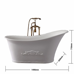 Antiguo bañera respaldo en forma blanco stand alone solid surface piedra resina rollo de baño bañera - Product Image 6