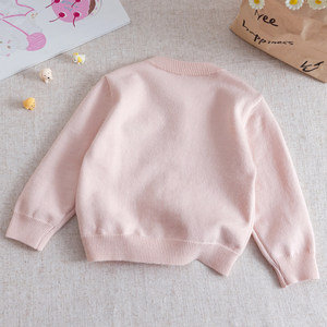 Cardigan in <span class=keywords><strong>maglia</strong></span> da <span class=keywords><strong>bambina</strong></span> in cotone, ricamato con simpatico cucciolo, girocollo, monopetto, stile coreano, Collezione Primavera/Autunno 2026 - Product Image 5