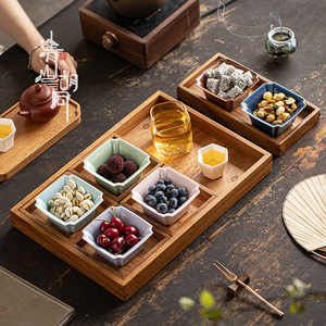 Walnut Wood 6 Compartment <b>Tea</b> <b>Tray</b> Rectangle Multi Functional Food Storage <b>Tray</b> For Table Use - Product Image 4