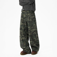 Jean camouflage ample à perles style rétro américain, taille décontractée, pantalon long tendance vintage