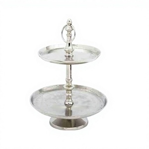 Support à gâteau rond moderne à 2 niveaux, écologique, pour décorations de mariage, artisanat en métal moulé, argent poli, prix de gros, en solde - Product Image 1